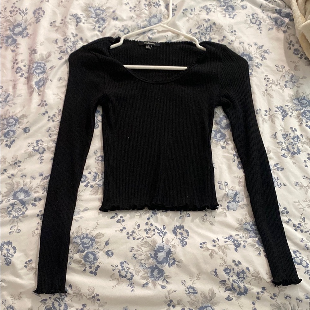 Black Ribbed Long Sleeve Top